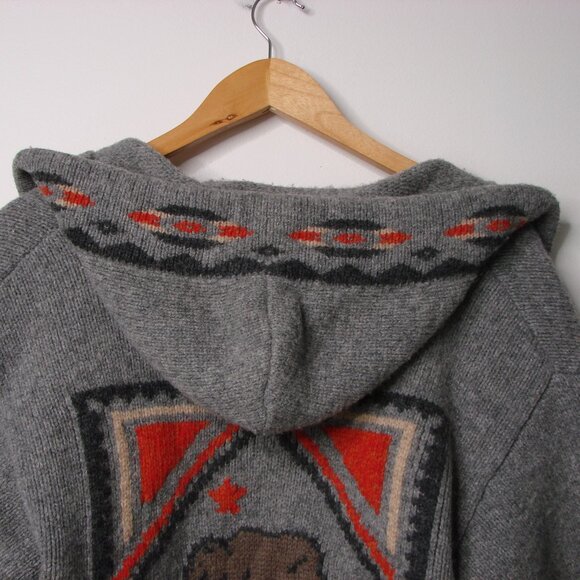 Hollister Gray Lamb Wool Cardigan Sweater Aztec Southwestern Bear Medium Large - Picture 11 of 13